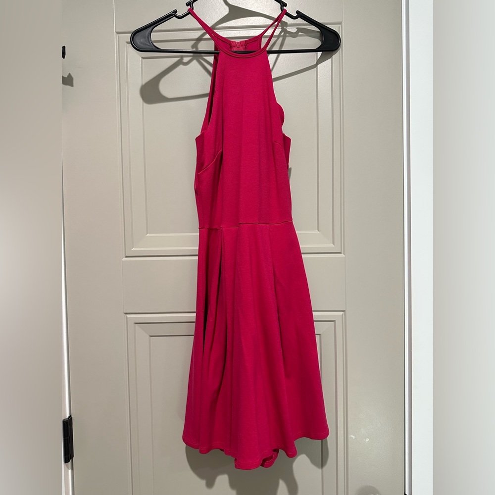 Scalloped top, pink dress